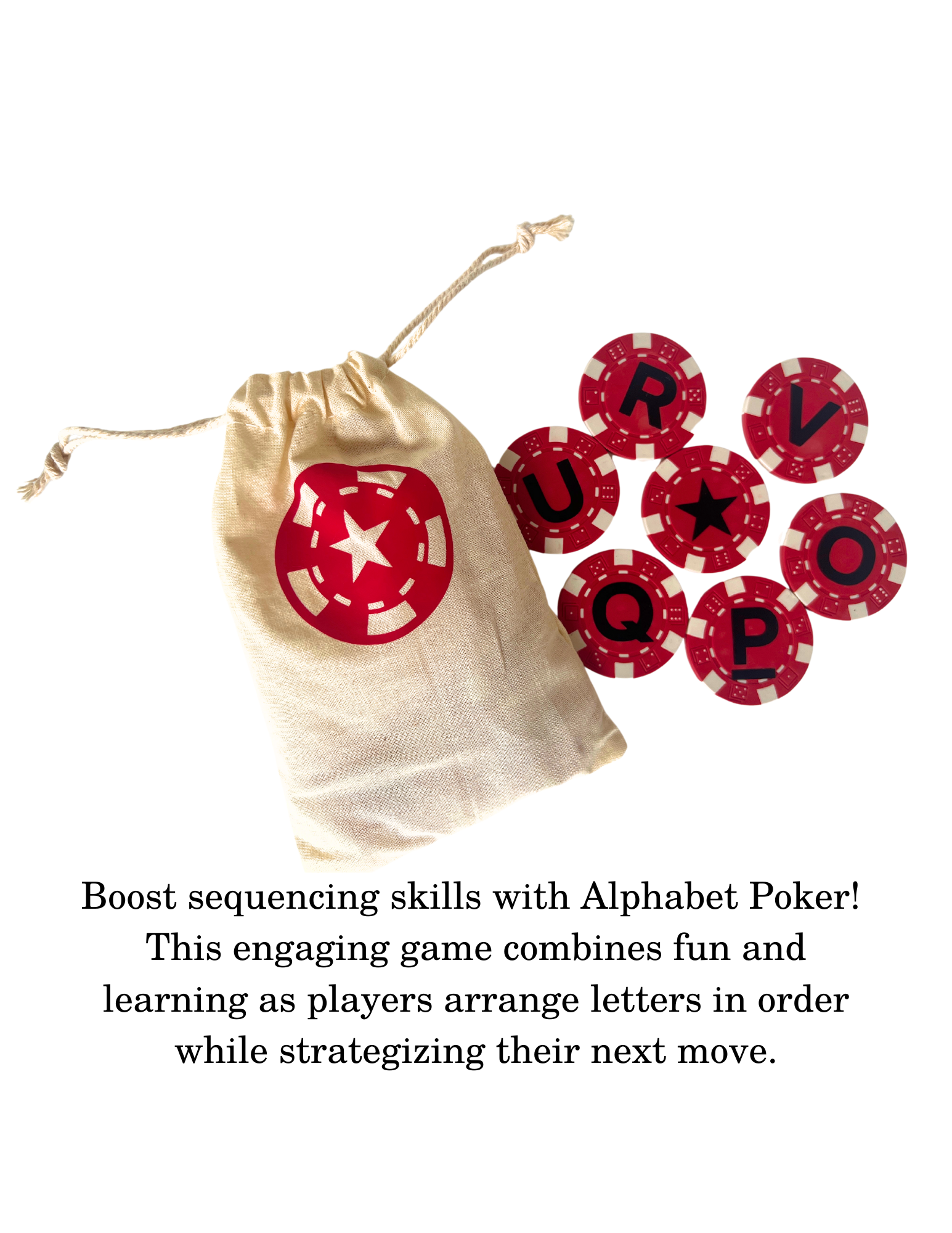 Alphabet poker game bag and chips